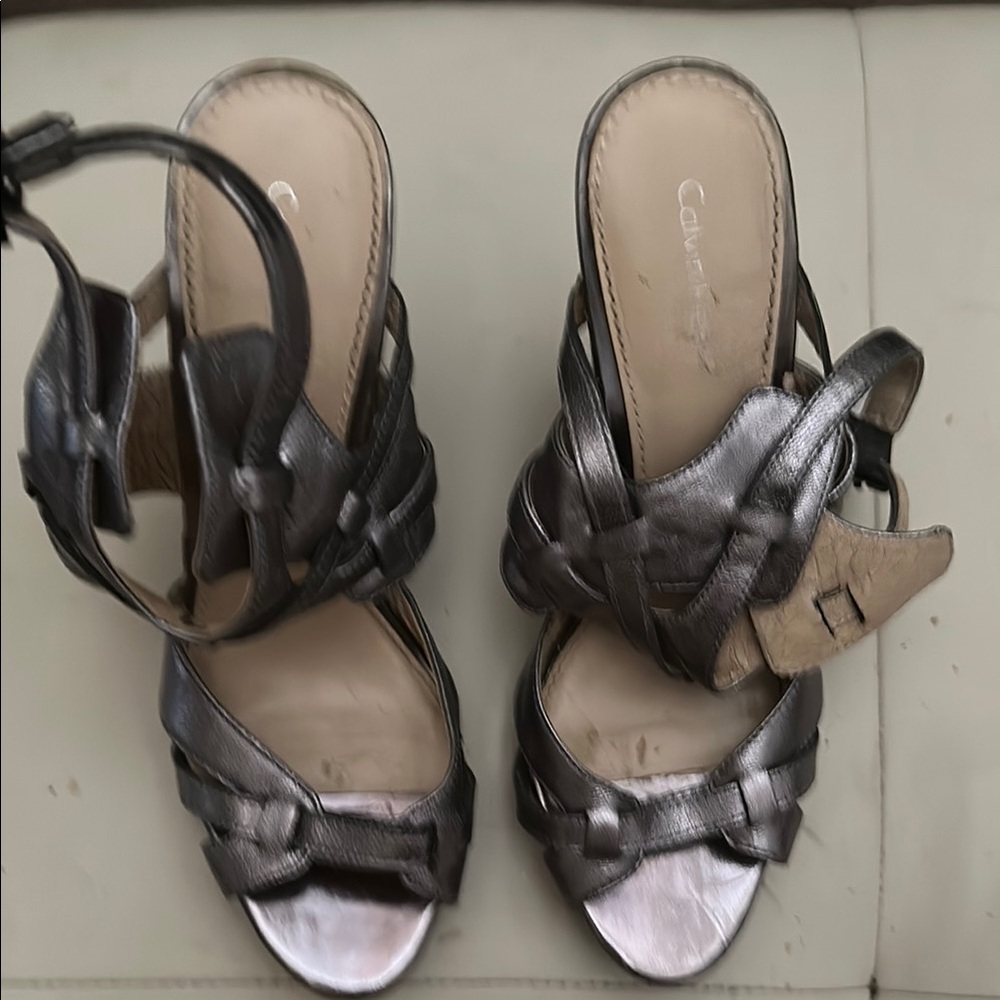 Calvin Klein Silver Strappy Heels for Elegant Occasions